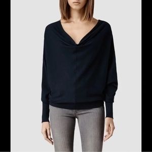 All Saints Elgar Navy Draped Sweater sz XS